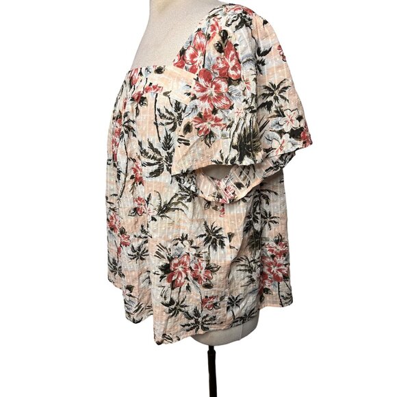Torrid Floral Print Cotton Blouse Size 3 Tropical Pattern Short Sleeves Womens - Picture 2 of 10